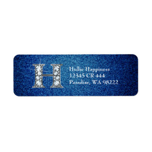 H Faux Diamond on Denim Return Address Label