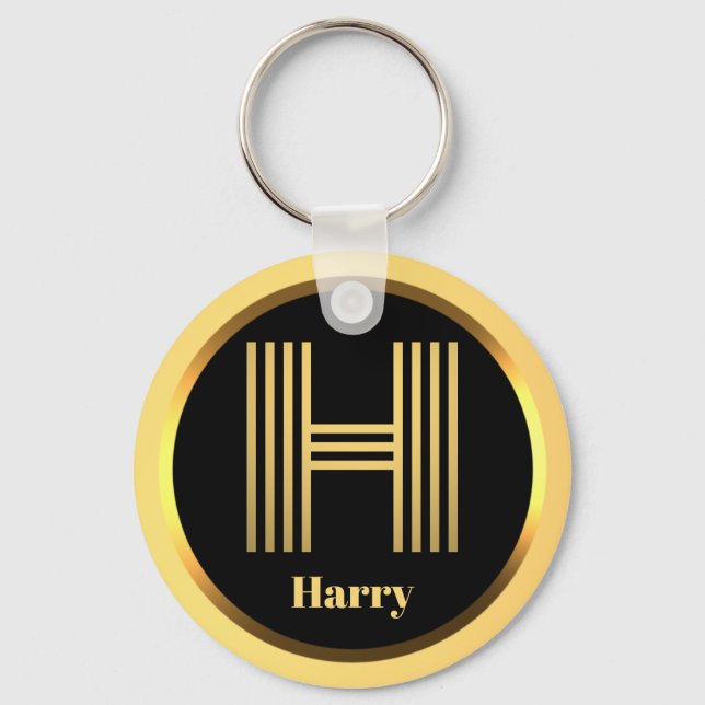 H Gold Monogrammed Letter Personalised Keychain (Front)