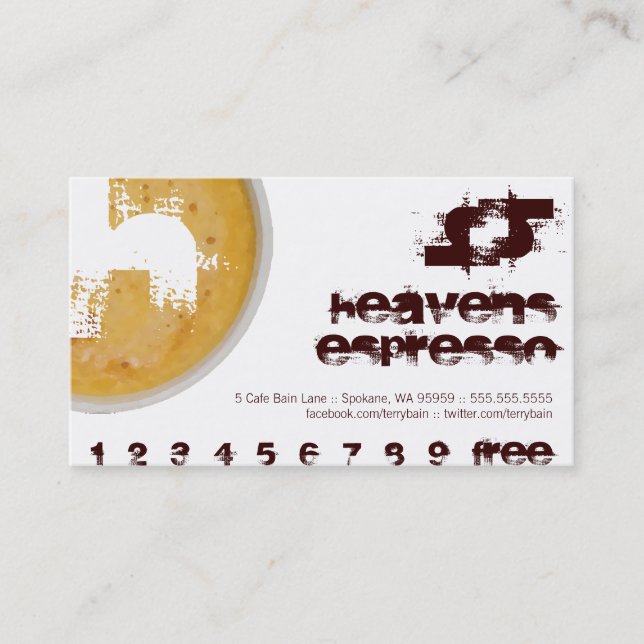 H - Initial Letter Foamy Coffee Cup Loyalty Punch Card (Front)