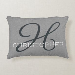 H Initial Personalised Name Black White Grey Decorative Cushion