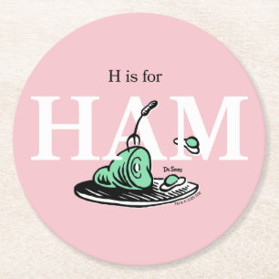 "H is for HAM"   Alphabet Design Round Paper Coaster