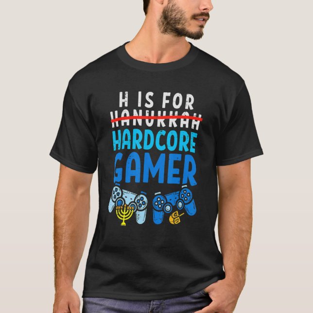 H Is For Hanukkah Gamer Video Gaming Chanukah Boys T-Shirt (Front)