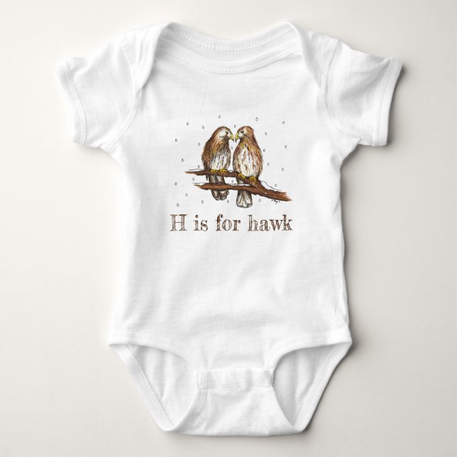 H is for Hawk Love Bird Watching Birdwatching Baby Bodysuit (Front)
