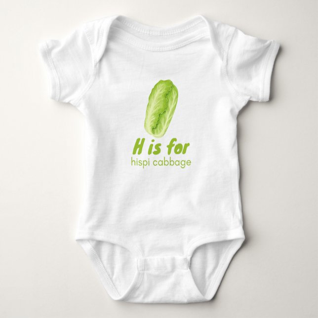 H is for HISPPI CABBAGE Green Veggie Alphabet Baby Bodysuit (Front)