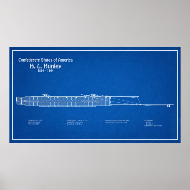 H. L. Hunley - Ship Blueprint Plans ABD Poster (Front)