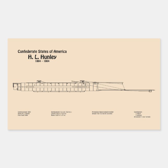 H. L. Hunley - Ship Blueprint Plans SD Rectangular Sticker (Front)