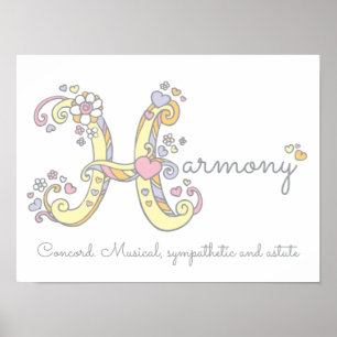 H monogram art Harmony girls name meaning poster