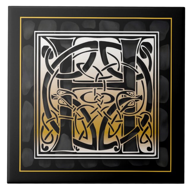 H Monogram Celtic Black Stone Ceramic Tiles (Front)