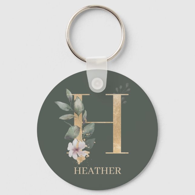 H Monogram Floral Personalised Keychain (Front)