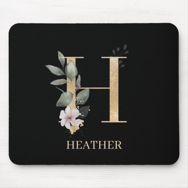 H Monogram Floral Personalised Mouse Pad (Front)