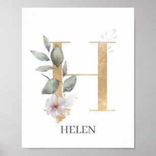 H Monogram Floral Personalised Poster
