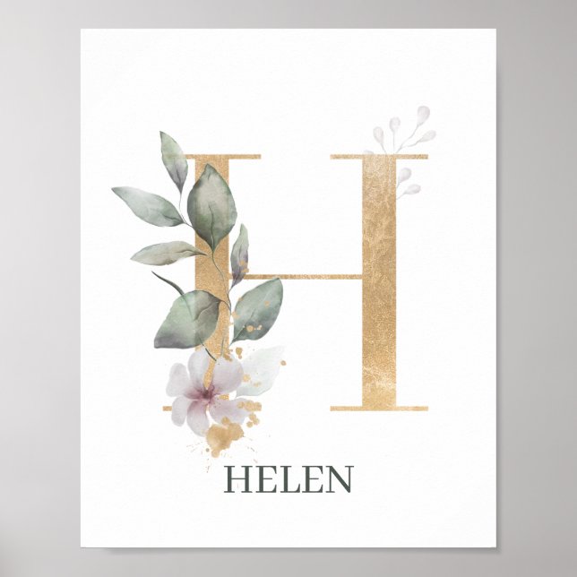 H Monogram Floral Personalised Poster (Front)