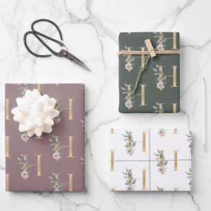 H Monogram Floral Wrapping Paper Sheet