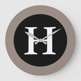 H :: Monogram H Modern Round Large Wall Clock 