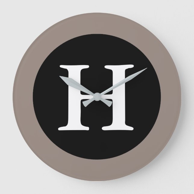 H :: Monogram H Modern Round Large Wall Clock  (Front)