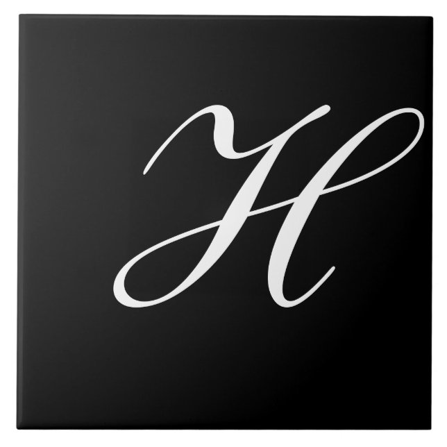 H Monogram Initial White on Black Ceramic Tile (Front)