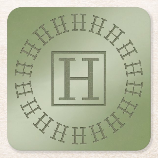  H Monogram Light Green Square Coaster (Front)
