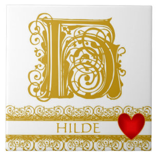 H Monogram Name Gold Lace Red Heart Template Tile