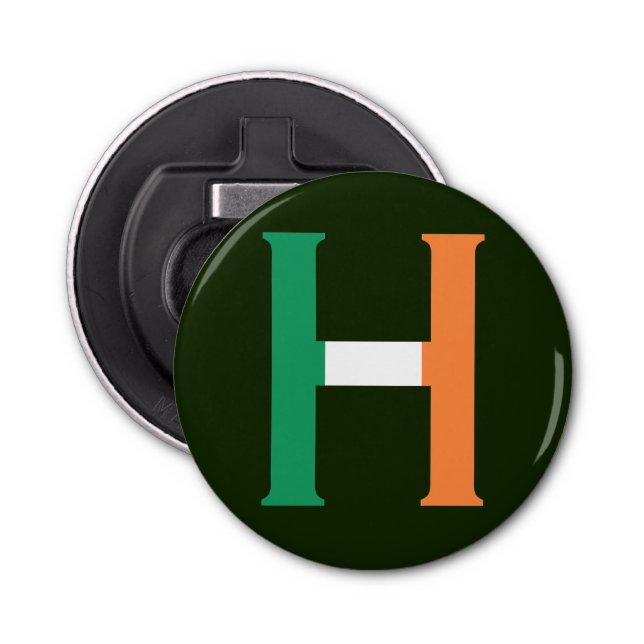 H Monogram overlaid on Irish Flag bocnt Bottle Opener (Front)