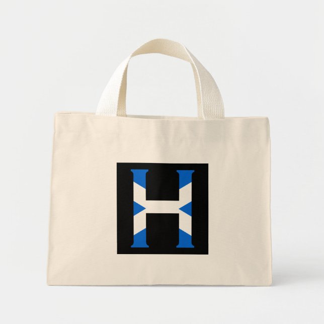 H Monogram overlaid on Scottish Flag ttcnt Mini Tote Bag (Front)