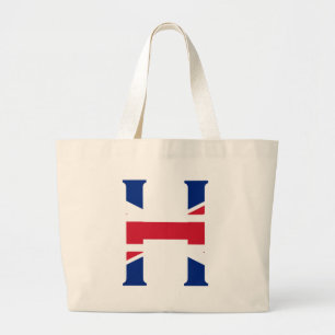 H Monogram overlaid on Union Jack Flag jtcnt Large Tote Bag