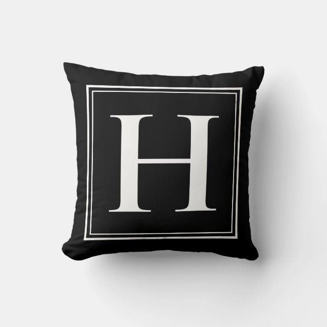 H Monogram Template Elegant Modern Black White Cushion (Front)