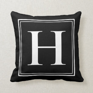 H Monogram Template Elegant Modern Black White Cushion