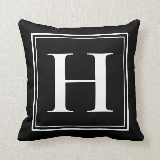 H Monogram Template Elegant Modern Black White Cushion