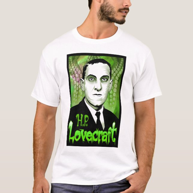 H.P. Lovecraft portrait (green) T-Shirt (Front)