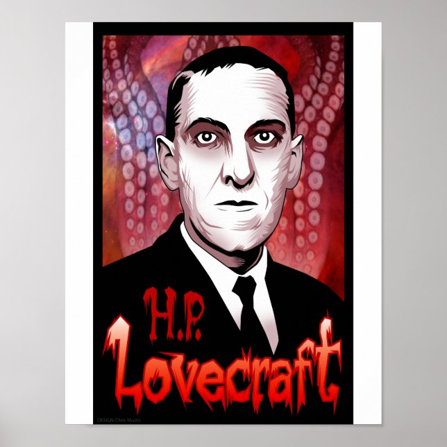 H.P. Lovecraft portrait (red) Poster (Front)