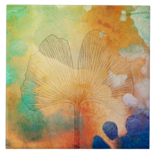 Ha Ha Tonka at autumn with giant gingko leaf Ceramic Tile