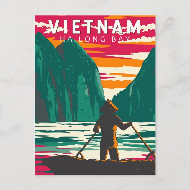 Ha Long Bay Vietnam Boat Vendor Travel Art Vintage Postcard (Front)