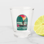 Ha Long Bay Vietnam Boat Vendor Travel Art Vintage Shot Glass<br><div class="desc">Ha Long Bay vector art design. Hạ Long Bay,  in northeast Vietnam,  is known for its emerald waters and thousands of towering limestone islands topped by rainforests.</div>