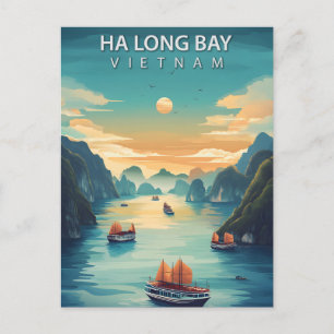 Ha Long Bay Vietnam Boats Vintage Postcard
