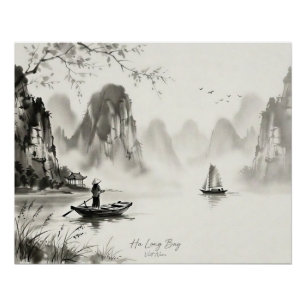 Ha Long Bay Vietnam Ink Wash Landscape Poster
