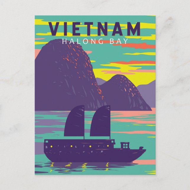 Ha Long Bay Vietnam Junk Boat Travel Art Vintage Postcard (Front)