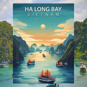 Ha Long Bay Vietnam Retro Southeast Asia Coastal Postcard