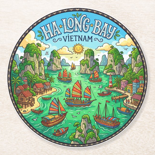 Ha Long Bay Vietnam Round Paper Coaster (Front)