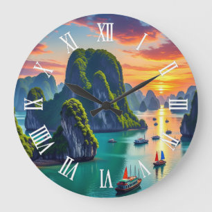 Ha Long Bay Vietnam Sunset Large Clock