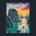 Ha Long Bay Vietnam Sunset Postcard<br><div class="desc">Hạ Long Bay, located in northern Vietnam, is one of the country’s most breathtaking natural wonders. Recognised as a UNESCO World Heritage Site, the bay is famous for its emerald-green waters and thousands of limestone islands, which rise dramatically from the sea. These karst formations, shaped by millions of years of...</div>