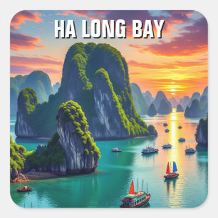 Ha Long Bay Vietnam Sunset Square Sticker