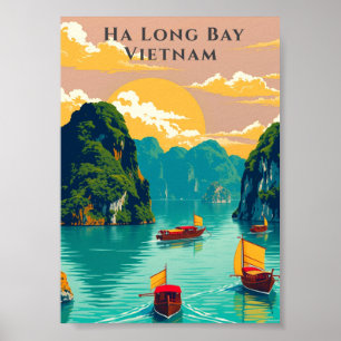 Ha Long Bay Vietnam Traditional Boats Scenic Poster