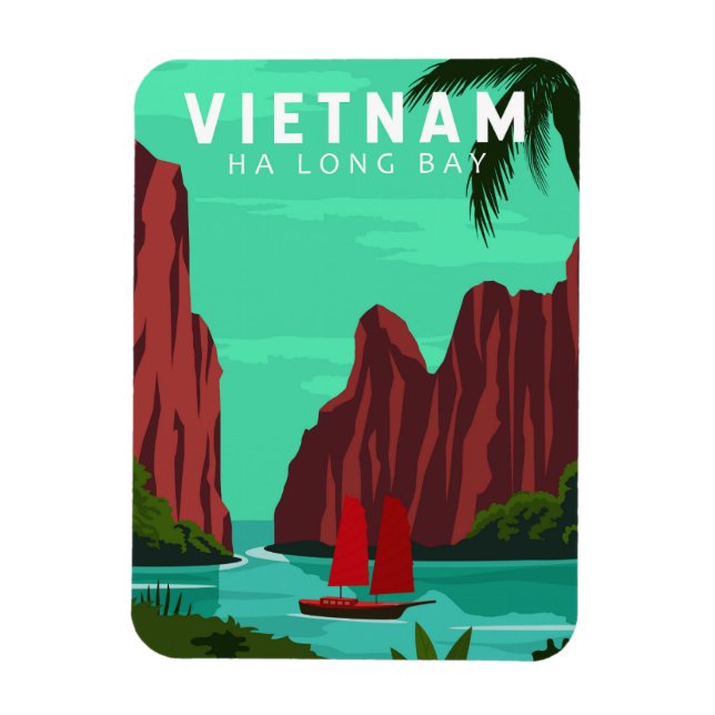 Ha Long Bay Vietnam Travel Vintage Art Magnet (Vertical)