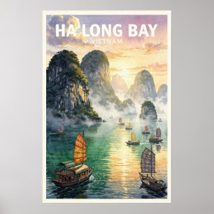 Ha Long Bay Vietnam Vintage Travel Poster