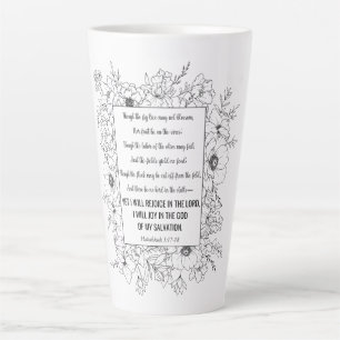 Habakkuk 3:17-18 Bible Verse Floral Line Art Latte Mug