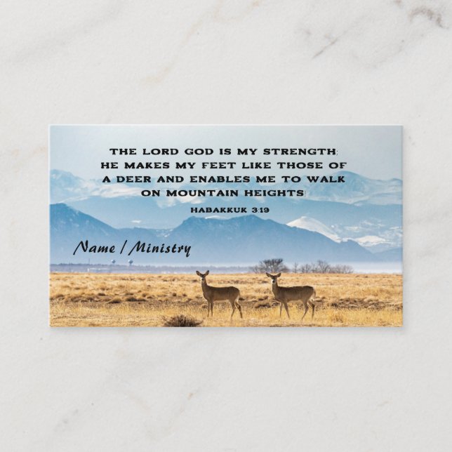 Habakkuk 3:19 Bible Verse Deer and Mountains Business Card (Front)