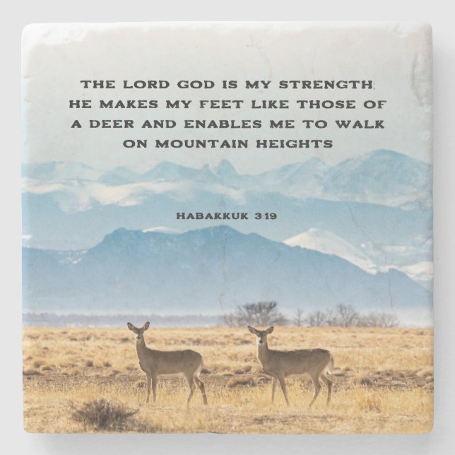 Habakkuk 3:19 The LORD God is my STRENGTH Bible Stone Coaster (Front)