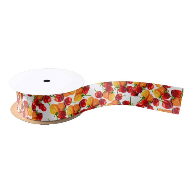 Habanero Chilies Red Peppers Orange Hot Food Satin Ribbon (Spool)