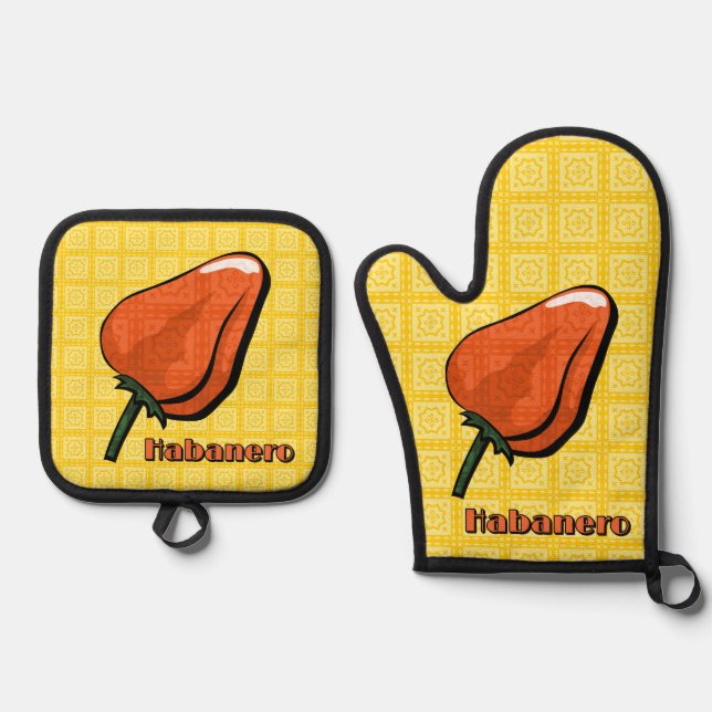 Habanero Chilli Pepper Oven Mitt & Pot Holder Set (Front)
