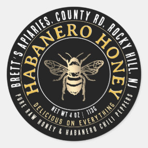 Habanero Honey Hot Raw Honey with Gold Bee  Classic Round Sticker